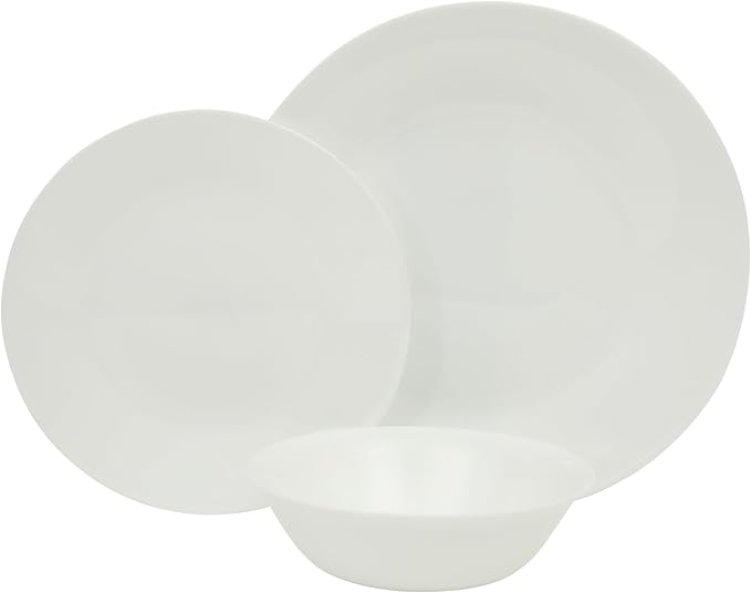 Gibson Home Vanilla Hills 12-Piece Opal Glass Dinnerware Set, Service for 4 – Includes 10" Dinner Plates, 8" Salad Plates & 6.5" Bowls – Microwave Safe, Dishwasher Safe, Chip Resistant – White, Round