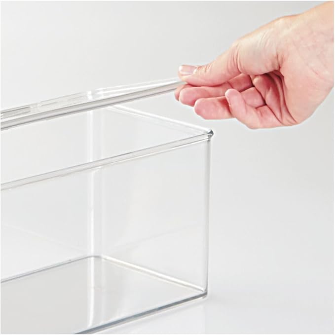 iDesign Plastic Stackable Hinged-Lid Storage Box for Kitchen, Bathroom, or Office - Clear