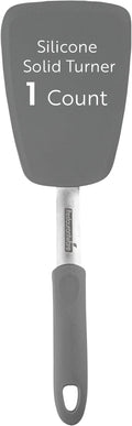 Restaurantware Comfy Grip 12 x 3 Inch Silicone Turner 1 Durable Cooking Turner - Stainless Steel Body Rubber Handle With Hole Gray Silicone Flipper Spatula Tolerates Up To 446F Dishwashable