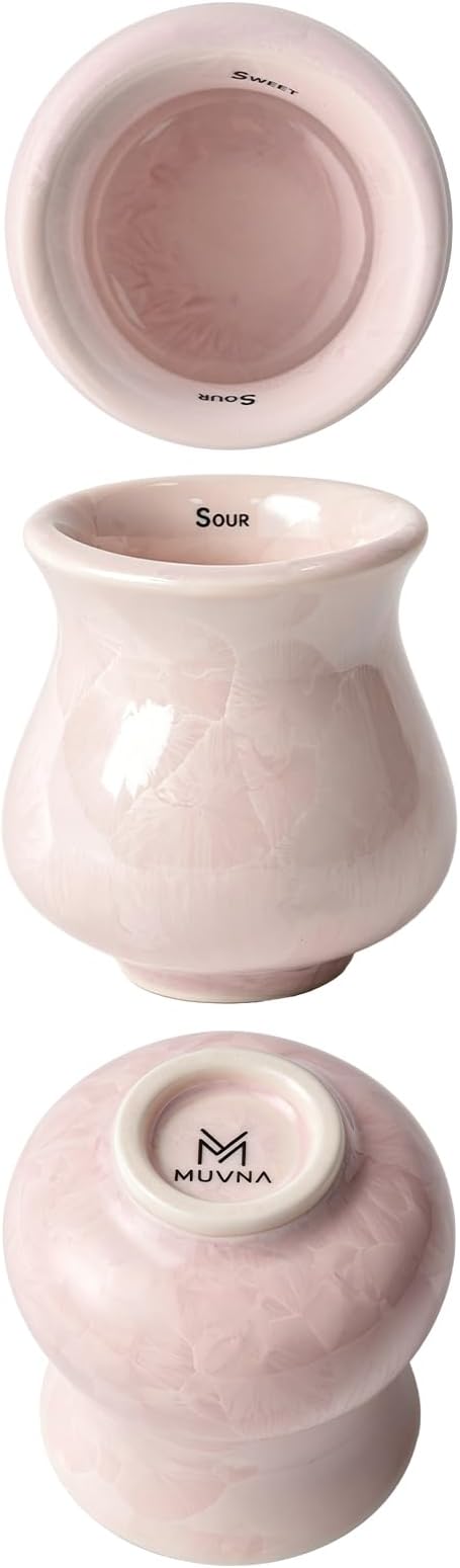 Ceramic Espresso Tasting Cup 4oz Handcrafted Ice Crackle Porcelain Cortado & Macchiato Cup, Asymmetrical Sensory Thick Wall Coffee Mug with Anti-Slip Base, Demitasse Barista Gift, Pink