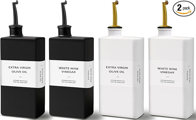 Olive Oil Dispenser Bottle for Kitchen, UV-Blocking Oil and Vinegar Dispenser Set, Soy Sauce Dispenser, Coffee Syrup Bottles, Modern Kitchen Decor (Black & White, 4pcs)