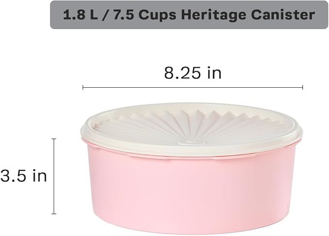 Tupperware Heritage Collection 7.6 Cup Cookie Canister, Vintage Light Pink Color, Dishwasher Safe and BPA Free Container (1.8 L)