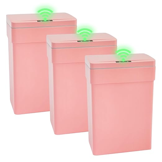 PayLessHere 13 Gallon 50 L Trash Can with Lid Plastic Kitchen Trash Bin Automatic Touch Free Motion Sensor Trash Can (3, Pink)