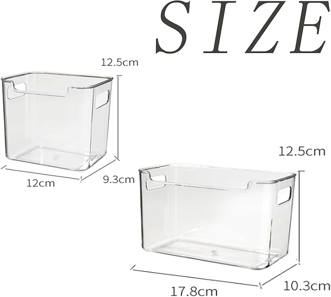 Clear Freezer Storage Bins, 4 Pack Clear Plastic Bins for Refrigerator and Pantry, Stackable Kitchen Cabinet Organizer with Handles for Kitchen, Office, Closet, Freezer organization (2*S)