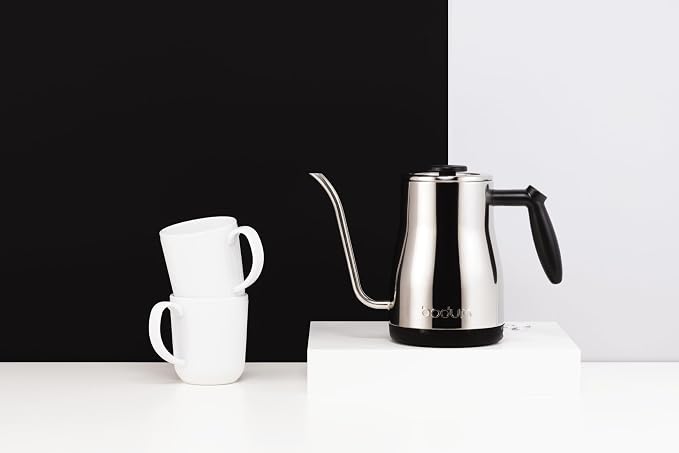 Bodum 34oz Bistro Gooseneck Electric Water Kettle, Pour Over Coffee & Tea, Polished Stainless Steel