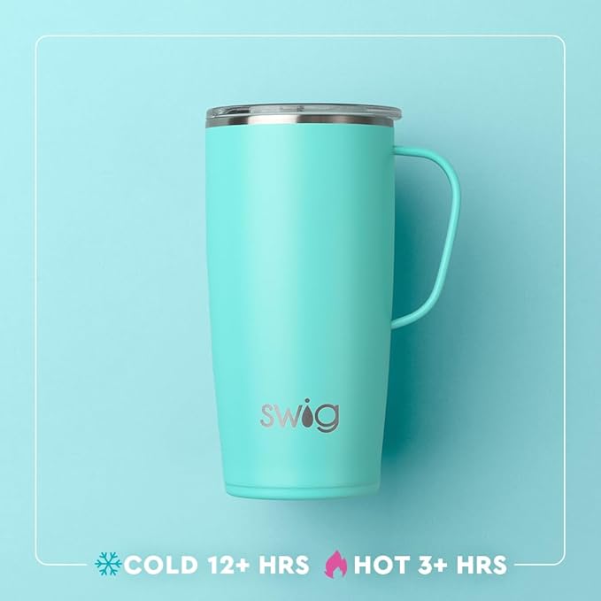 Swig Life 22oz Travel Mug, Insulated Tumbler with Handle and Lid, Cup Holder Friendly, Dishwasher Safe, Stainless Steel, Travel Coffee Cup, Insulated Mug with Lid (Bluebonnet)