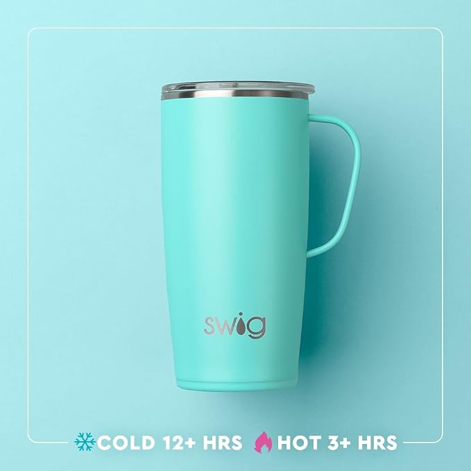 Swig Life 22oz Travel Mug, Insulated Tumbler with Handle and Lid, Cup Holder Friendly, Dishwasher Safe, Stainless Steel, Travel Coffee Cup, Insulated Mug (Cloud Nine)