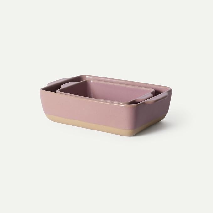 Mora Ceramic Set of 2 Baking Dishes For Casserole, Banana Bread, Brownies, Broiling, Roasting, and Baking. 7x11 in and Loaf Pans - Porcelain Serving Bakeware from Oven to Table. Freezer Safe - Dawn