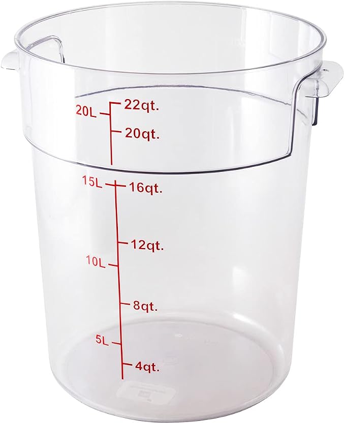 Restaurantware Met Lux 22 Quart Food Storage Containers 10 Round Commercial Storage Containers - Lids Sold Separately With Volume Markers Clear Plastic Food Prep Buckets Space-Saving Storage