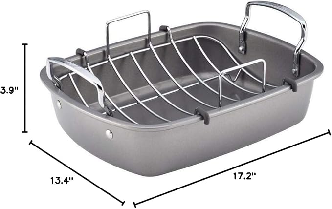 Circulon Nonstick Roasting Pan/Roaster with Rack - 17 Inch x 13 Inch,Gray,(Pack of 3)