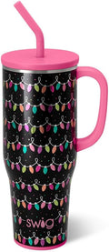 Swig Life 40oz Mega Mug, 40oz Tumbler with Handle and Straw, Extra Large Insulated Tumblers, Cup Holder Friendly Travel Mug (Tacky Lights)