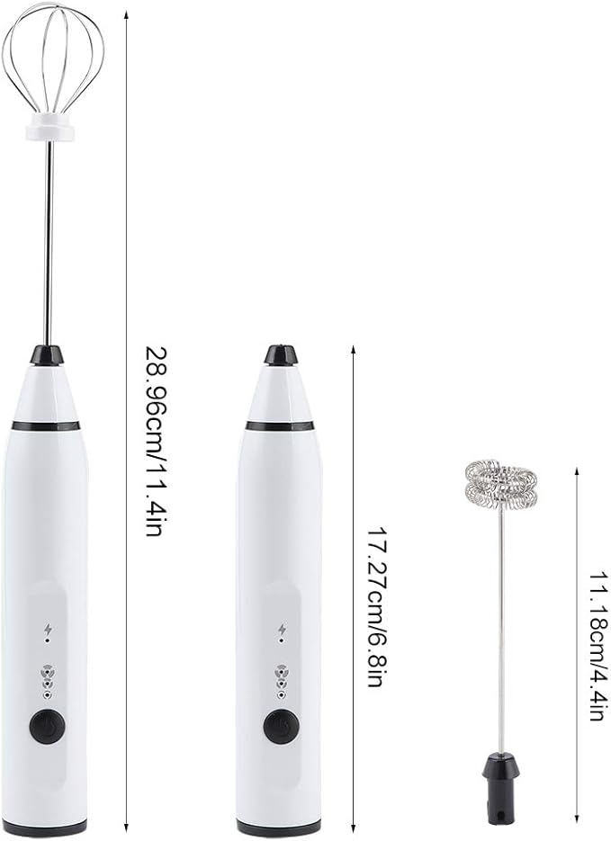 Rechargeable Milk Frother Handheld Egg Beater USB Electric Coffee Mixer For Stirring Eggs, Butters, Milks, Soup, Sauce And More Intelligent 3 Speed Settings (White)