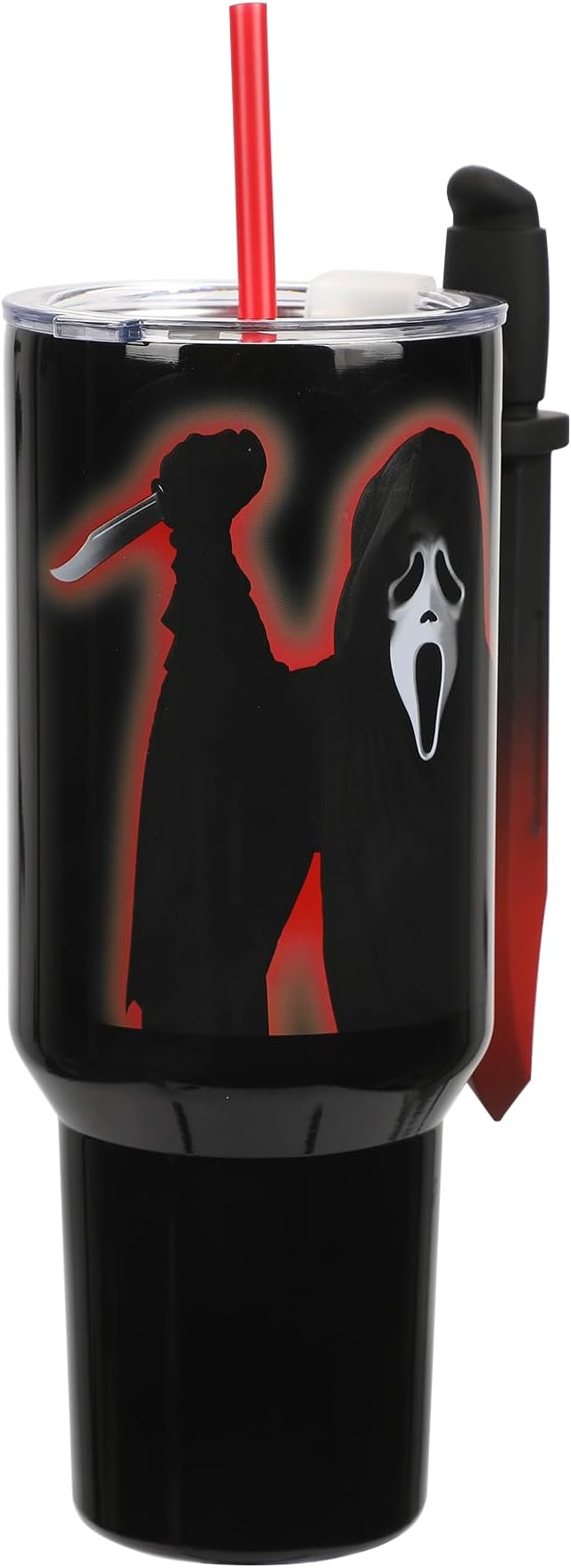 Bioworld Ghostface Text and Logo 40 Oz. Stainless Steel Tumbler With Dagger Handle