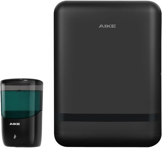AIKE Automatic Soap Dispenser and Wall Mount Paper Towel Dispenser Bundle, Model AK1216& AK5301 Black