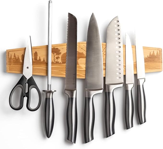 16" Premium Mangetic Knife Holder for Wall - Strong Heavy-Duty Engraved Magnet for Knives - Wall or Refrigerator Kitchen Magnetic Knife Stripe - Designed in U.S. (Bear)
