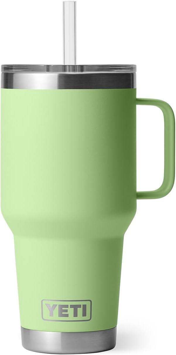YETI Rambler 35 oz Tumbler with Handle and Straw Lid, Travel Mug Water Tumbler, Vacuum Insulated Cup with Handle, Stainless Steel, Key Lime