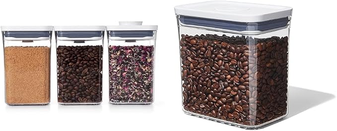 OXO Good Grips POP Container Set (3-PC Small Square Short + 1.7 Qt Rectangle) | White/Grey