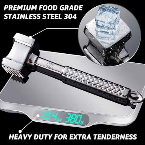 Gourmet Easy BBQ Pro Kit - Meat Tenderizer Stainless Steel - Meat Hammer + Basting Brush All-In-1 with Sauce Bottle - BBQ Accessories (Black)