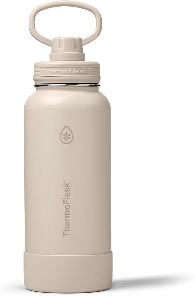 ThermoFlask Insulated Water Bottle with Spout Lid (32 oz, Sand) - Leakproof, Stainless Steel Water Bottle for Cold & Hot Drinks, Travel & Daily Hydration
