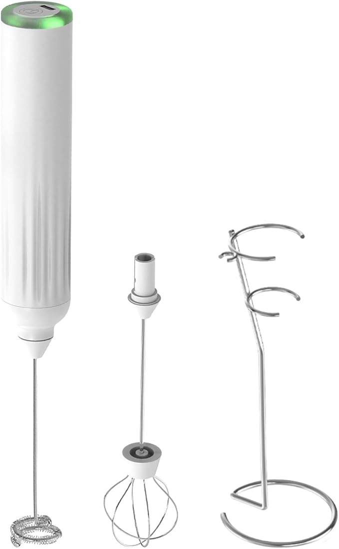 Electric Milk Frother, Handheld Rechargeable Mixer, 6500 Rpm With Stand, 1500Mah Battery, Type-C Charge, Stainless Steel Whisks, 400-Second Runtime For Latte, Coffee, Cappuccino