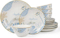 HUHUI Ceramic Dinnerware Set, Service for 4, 12-Piece, Blue Floral | Sunflower Floral, Scratch Resistant, Microwave Safe, Dishwasher Safe