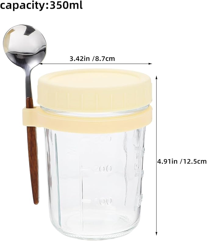 Garneck 4pcs Glass Overnight Oats Containers with Airtight Lids and Integrated Spoon Holder Reusable Yogurt Jars for Milk Cereal Fruit Storage Transparent Meal Prep Jars