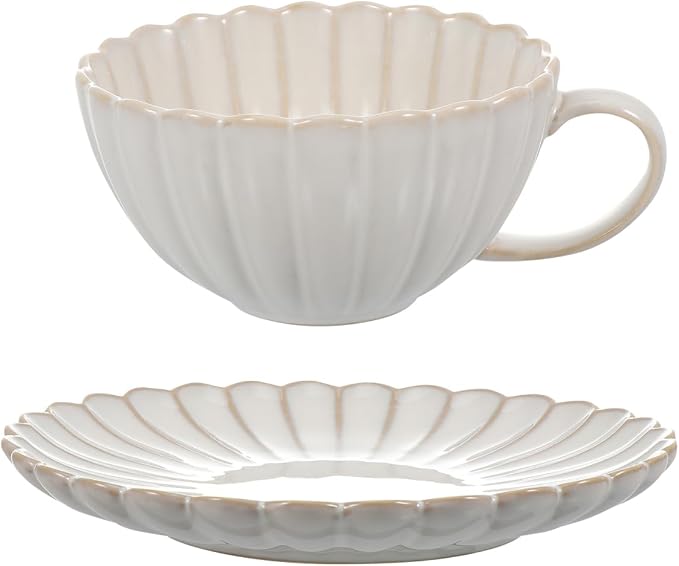 BESTOYARD Ceramic Coffee Cup and Saucer Set – 6.10"" x 6.10"" x 0.98"", 19.4 oz White Porcelain Heat-Retentive for Hot Beverages – for Home, Office, Café, Tea Lovers & Coffee Enthusiasts