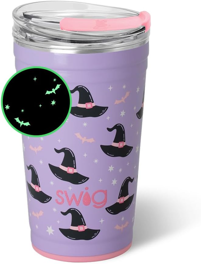 Swig Life 24oz Party Cup, Halloween Insulated Travel Coffee Tumbler with EZ Slider Lid, Cup Holder Friendly, Stainless Steel 24 oz Tumbler, Reusable Mug (Spellbound)