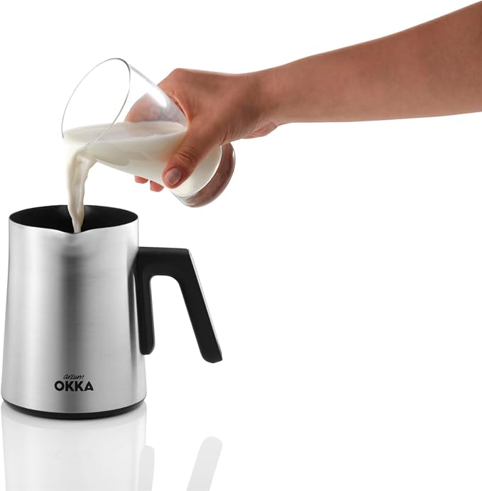 Arzum Okka Moka Pot with Milk Frother, Hot Beverage and Turkish and Greek Coffee Maker, Velvetiser, 120V, 5 Cups, Programmable Touch Panel, Chrome