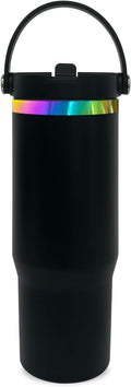 30 oz Tumbler with Handle and Straw, Vacuum Insulated Tumblers with Flip Straw and Top Handle, Leakproof Powder Coated Tumbler, Stainless Steel Travel Mug for Coffee Water (Black)