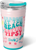 Swig Life 24oz Party Cup, Stackable Insulated Travel Coffee Tumbler with EZ Slider Lid, Cup Holder Friendly, Stainless Steel 24 oz Tumbler, Reusable Coffee Mug (Errbody Beach)