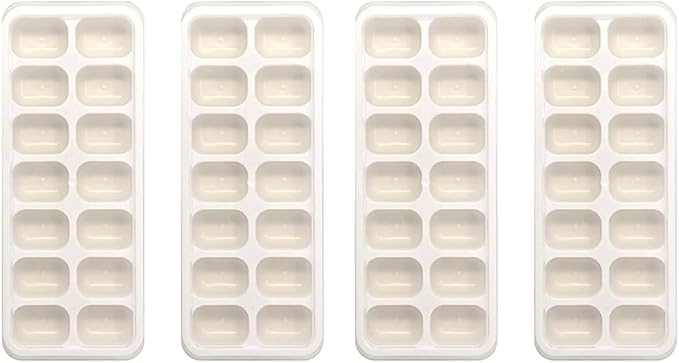 Ice Cube Tray Set (4-Pack) with Lids: Small Easy Ice Release Silicone Ice Trays with 14 cubes each, 56 ice cubes - Clean Easy, Stackable, Flexible, Rectangle (4 Ice Cube Trays with Lids) (White)
