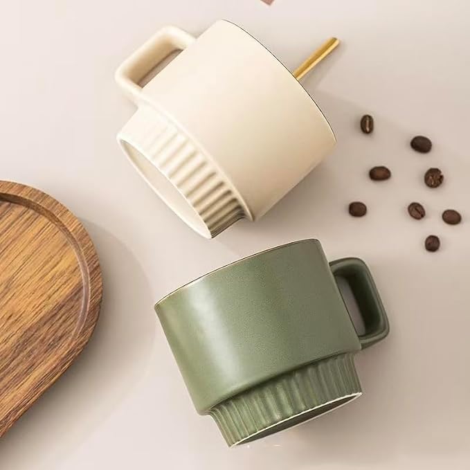 12OZ Stackable Coffee Mugs Set, Ceramic Coffee Cups with morandi color for Au Lait, Cappuccino,Latte,Cafe,Mocha,Tea, Suit Party Housewarming Wedding, Set of 3, Dishwasher&Microwave Safe