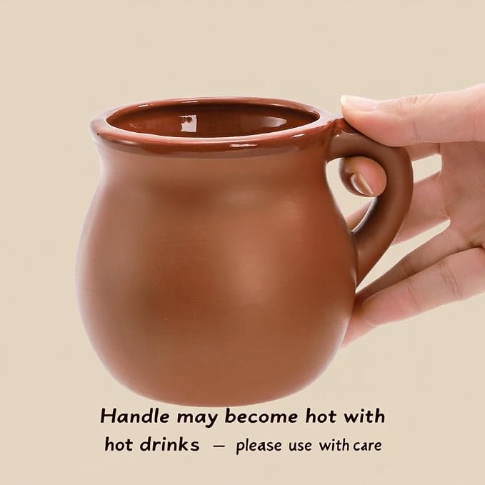 Kingrol 6 Pack Authentic Mexican Clay Mugs - 12 oz Tazas de Barro, Handcrafted Pottery for Hot and Cold Beverages, Coffee, Tea, and Cocktails