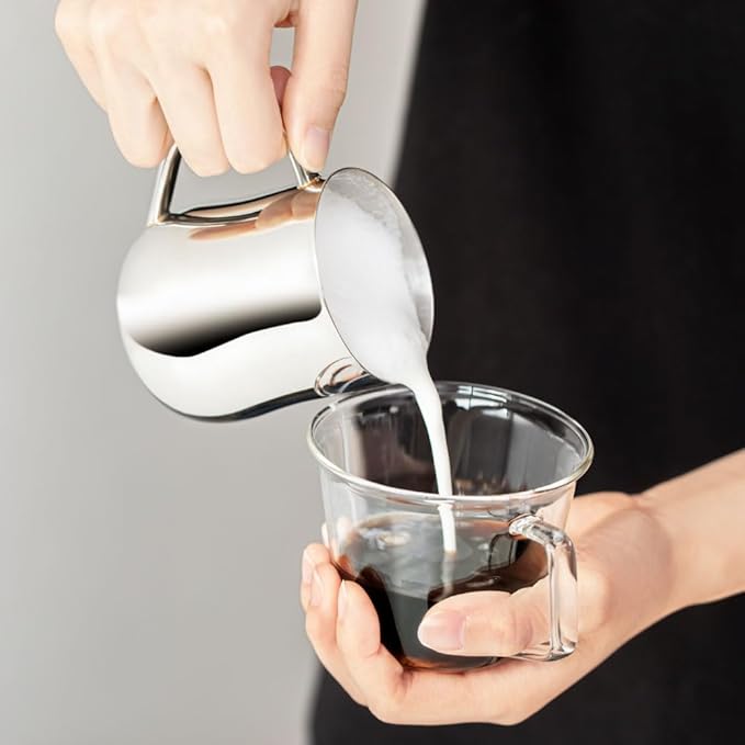 &NE Nikii Cafe Milk Jug, Stainless Steel, 8.5 fl oz (250 ml), Whipper, Latte Art, Latte Macchiato, Coffee, Foam Milk, Milk Form, Coffee Latte Art, Silver, Milk Whisk Jug NAS-354