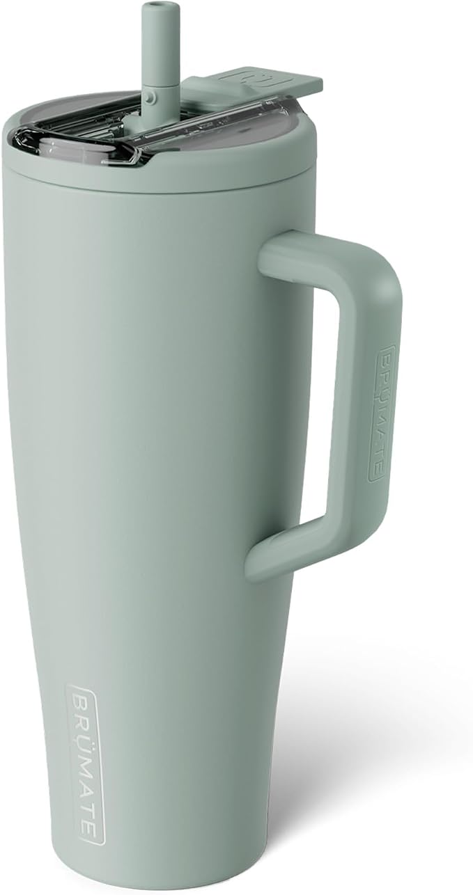 BrüMate Era Flip 40oz Tumbler with 100% Leakproof Covered Straw Lid | Hygienic Covered Straw | Insulated Stainless Steel Water Bottle with Handle | Cup Holder Friendly | BPA-Free (Sage)