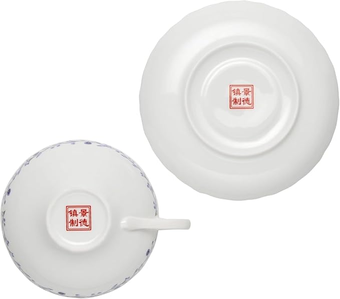 6 Pack Bone China Mini Espresso Cup,5 oz Porcelain Coffee Mugs with Saucer Handle,Demitasse Cups,Modern Deacor Art Cups,Suitable for Espresso Machine -Blue White