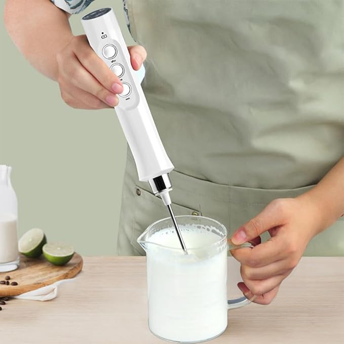 Rechargeable Milk Frother, Handheld Electric Mini Foam Maker with 3 Adjustable Speed for Coffee, Latte, Hot Chocolate, Portable Drink Mixer and Whisker