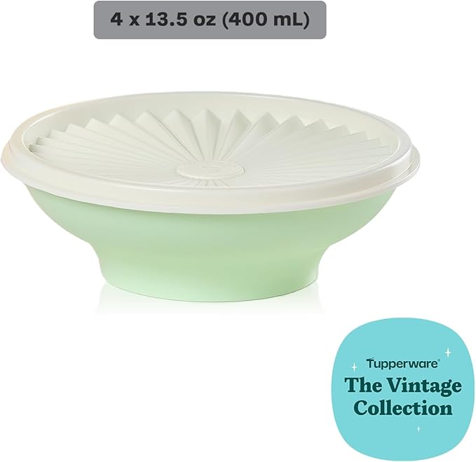 Tupperware Heritage Collection, New 4 Cereal Bowl with Lids Set in Vintage Colors, Dishwasher Safe and BPA Free (4 containers, 4 lids)