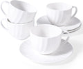 Fine Bone China Cappuccino Cups with Saucers Set of 4, 7 Oz Lightweight Coffee Tea Cups, Spiral Pattern Espresso Cups for Latte, Mocha, Macchiato, Afternoon Tea Gift