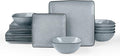 Famiware Ocean Square Plates and Bowls Set, 18 Pieces Stoneware Dinnerware Sets, Dishes Set for 6, Reactive Glaze, Microwave and Dishwasher Safe, Scratch Resistant, Grey
