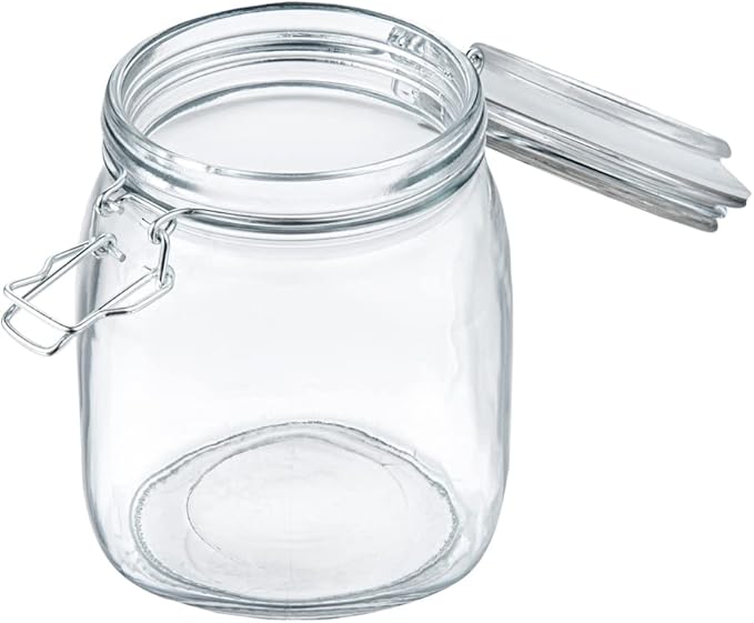 Restaurantware-Vetri 30.4 Ounces Glass Storage Jars, 3-Piece Dishwashable Glass Cookie Jars - Airtight Seal, Hot & Cold Friendly, Clear Candy Container, For Kitchen, Laundry, Or Storage