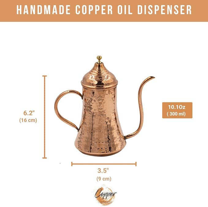 COPPER CONCEPT Copper Oil Dispenser for Kitchen, Handmade Olive Oil Dispenser Bottle, Real Copper, (10 Oz - 300 ml)