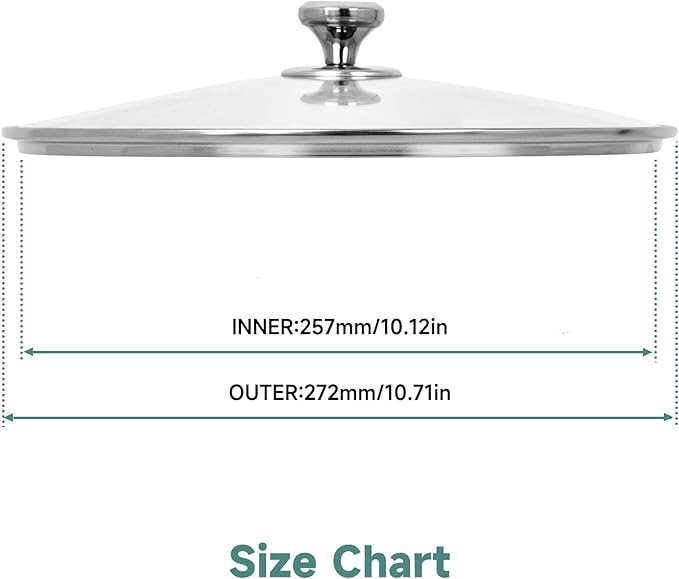 10.25 In Glass Lid for Frying Pan, Tempered Replacement Cover for All 10.25 inches Cookware for Skillets, Round Cast Iron, Cast Aluminium, Stainless Steel Pans &Pots