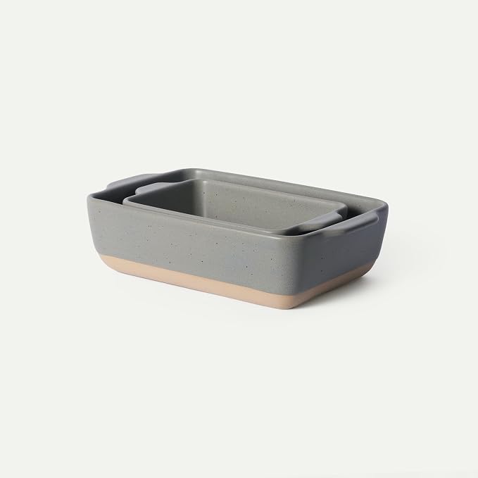 Mora Ceramic Set of 2 Baking Dishes For Casserole, Banana Bread, Brownies, Broiling, Roasting, and Baking. 7x11 in and Loaf Pans - Porcelain Serving Bakeware from Oven to Table. Freezer Safe - Peppercorn