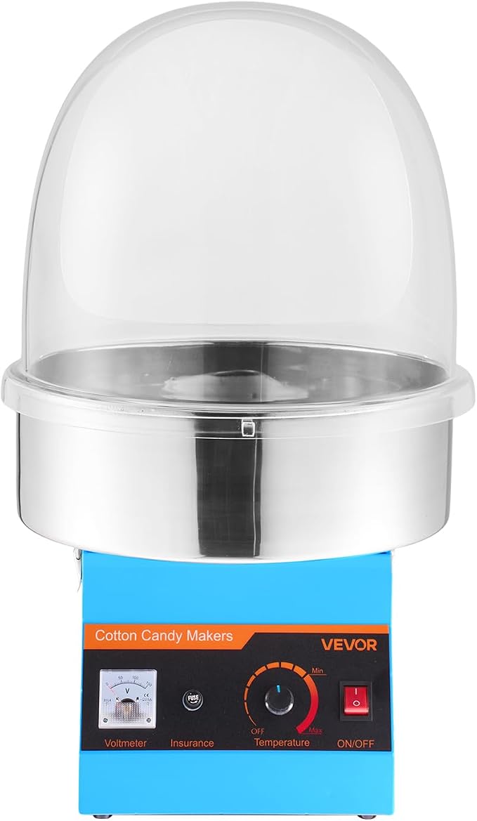 VEVOR Electric Cotton Candy Machine, 1000W Commercial Floss Maker With Cover, Commercial Cotton Candy Machine w/Stainless Steel Bowl & Sugar Scoop, Ideal for Carnival, Birthday, Family Party, Blue