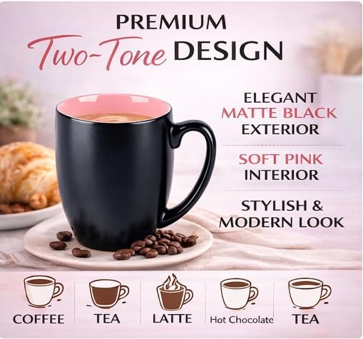 GBhome 16oz Coffee Mugs Set of 6, Large Ceramic Coffee Mugs for Man, Woman, Dad, Mom, Modern Coffee Mugs Set with handle for Tea/Latte/Cappuccino/Milk/Cocoa. Dishwasher&Microwave Safe,Pink