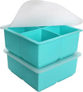Silicone Freezer Tray With Lid - Silicone Freezer Food Molds- Large Ice Cube Tray,Silicone Freezer Container,Freeze & Store Soup, Sauce, Broth,Leftovers - Makes 4 Perfect 1 Cup (Aqua 2 Pack)