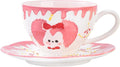 Adorable Bunny-Themed Pink Ceramic Cup & Saucer Set，7oz hand-painted ceramic Perfect for fairy tea parties, birthday gifts, parties, Christmas, and New Year. (Pink)