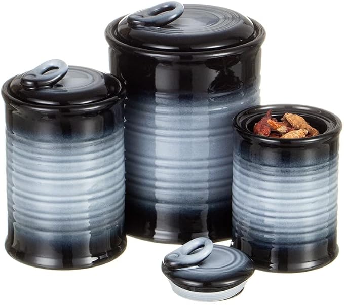 Nihow Food Storage Jar,Ceramic Canister Sets for The Kitchen,Set of 3,Gray | Air Tight Lid,Seal Damp-proof,For Flour/Sugar/Rice/Coffee/Cookies/Candy,Kitchen Counter Canister/Dishwasher Safe